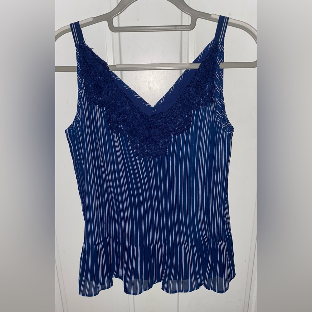 Chico's Blue Pleated Sleeveless Blouse